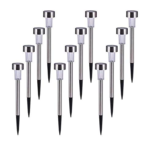 Solar Lights Outdoor Pathway Stake Lights Decorative Garden Lights Waterproof Bright White LED Stainless Steel Stakes Landscape Lights Decorations Walkway Lamp for Outside Yard Path Patio 12Pack