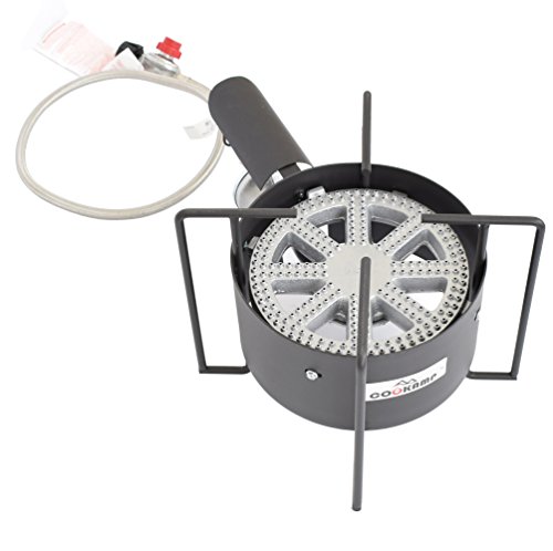COOKAMP High Pressure Banjo 1-Burner Outdoor Propane Gas Cooker with 0-20 PSI Adjustable Regulator and Steel Bradied Hose [ 2018 New Model ] SA1350