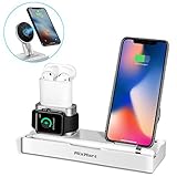 Wireless Charger Stand Compatible for iPhone Xs/XS Max/XR/X, 6 in 1 Aluminum Charging Dock for iWatch/AirPods/iPad/Apple Pencil, Detachable Wireless Charger for Samsung Galaxy S9/S8/S7 (Silver)