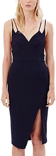 Tidecloth Women's Spaghetti Strap fashion Front Slits Hem Dresses Black US 0