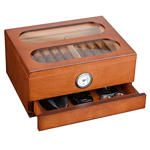 COOL KNIGHT Cigar Humidor with Front Hygrometer, Humidifier and
