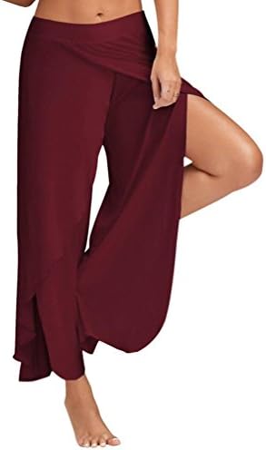 Hot Sale Shybuy Summer Women's Loose Baggy Yoga Casual Soild Pants Wide Leg Culottes Stretch Trouser (2XL, Wine)