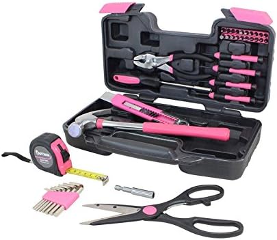 39 Piece Tool Set Kit Box Pink. Women Ladies Girls Female Hammer Pliers Scissors