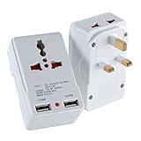 LURICO UK Travel Adapter Plug with 2 USB (1A) Charging Ports Grounded Built in Surge Protector and Light Indicator - Plug Type G for Great Britain, Hong Kong, Singapore & More