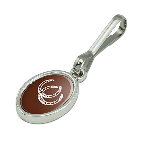 Horseshoe Lucky Double Cowboy Brown Antiqued Oval Charm Clothes Purse Suitcase Backpack Zipper Pull Aid