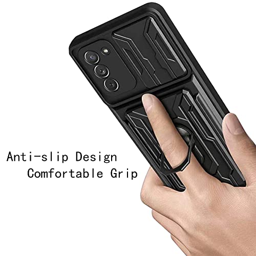 Galaxy S21 FE Case, HAMGEEN for Samsung S21 FE Phone Case Credit Card Holder Wallet Slot Camera Cover Kickstand Ring Stand Shockproof Dual Layer Heavy Duty Protective Cases for Samsung S21 FE Black