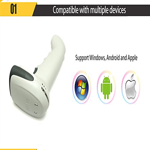 1D Bluetooth Barcode Scanner MUNBYN Wired+ Wireless 2 in 1 Laser Barcode Reader for Android iOS Windows System… (White)