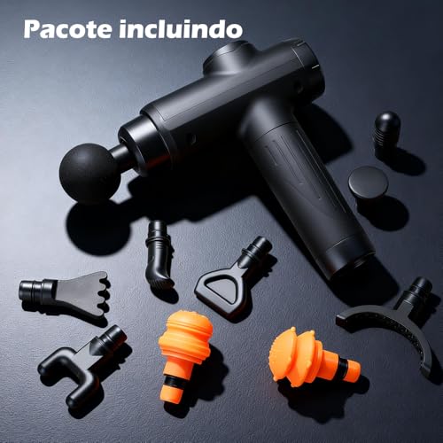 Pistola de Massagem YARUIKE, Massageador Muscular Elétrico Portátil com 10 Acessórios e 30 Velocidades, Preto