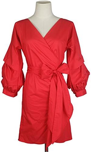 Kaured Elegant Vintage Summer Casual Plaid Mini Dress With Puff Sleeve For Women Retro Robes Gowns Dresses Red L
