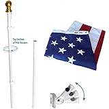 American Flag and Flagpole Set - 6 ft. 2 Section White Spinning Pole that Rotates 360 Degrees with US Flag 3x5 ft. SolarGuard Nylon by Annin Flagmakers, Estate kit Model 238