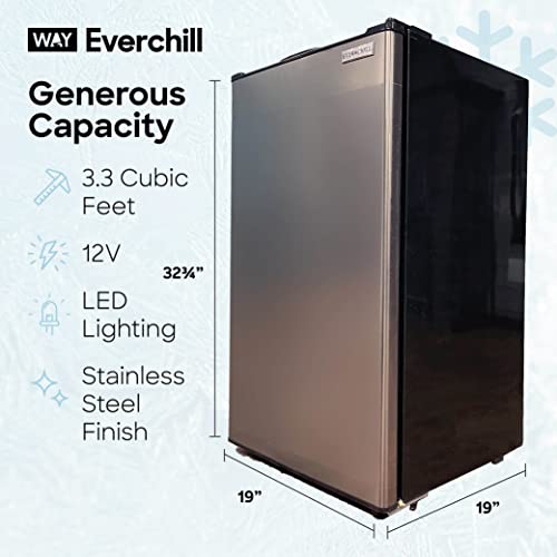 Everchill RV Mini Refrigerator, 12 Volt Fridge, 3.3 Cubic Foot, Frost