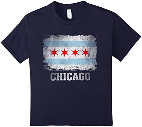Kids Chicago Illinois Flag T Shirt Vintage Distressed Shirt 10 Navy
