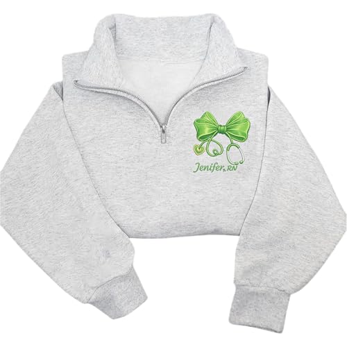 Custom Nurse Embroidered Patrick Day Sweatshirt – Personalized Quarter Zip Sweater with RN, CNA, ICU, MSN, Registered Name – Gifts for Women Nurses, Medical Students, Graduation Gifts DT06 at Amazon