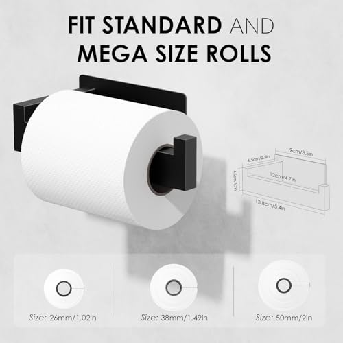 Auxmir Toilet Roll Holder No Drilling Self-Adhesive Toilet Paper Holder Stainless Steel Toilet Roll Holder Toilet Roll Holder Toilet Holder Paper Holder for Kitchen Toilet, Black