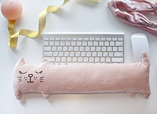 Meshwo Keyboard Wrist Rest Pad Desk Mat for Office Desk Accessories Cute Pink Velvet Cat 18″ Inch for Easy Typing Pain Relief Anti-Slip Wrist Support Suit for Computer Laptop PC Gaming Accountant
