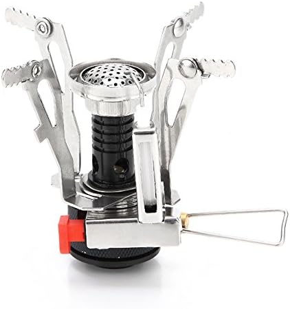 Camping Stove W Piezo Ignition Mini Gas Stove Windproof and Collapsible Camp Burner for Outdoor Backpacking (Butane/Butane Propane Canister Compatible)(Black)