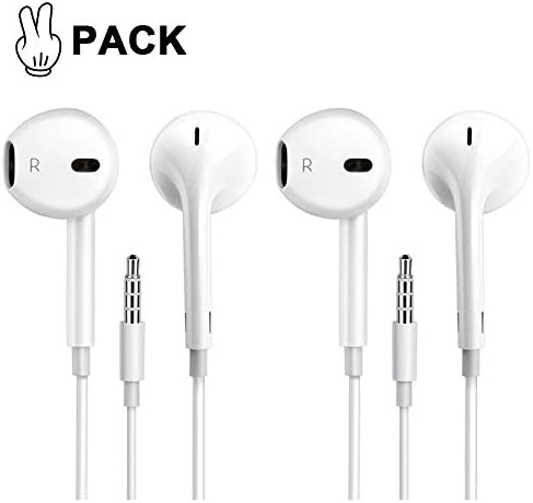 Wired Earbuds with Microphone [2 Packs] in-Ear 3.5mm sweatproof Earphone and Mic/Volume Control Deal Advanced Stereo Headphones and Noise Isolation Headphones for Samsung/Android /MP3 mp4 (White-2)