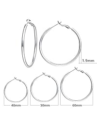Silver Hoop Earrings - 3 Pairs White Gold Plated Big Hoop Earrings Silver Hoop Earrings for Women Girls 1.57in 1.97in 2.36in