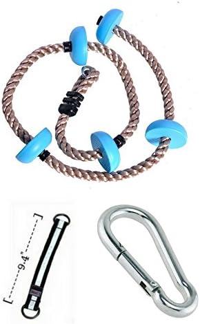 Soft &amp; Durable Blue 6.5 ft Climbing Rope for Kids with Ribbed Foot Holds Complete with Carabiner &amp; Hanging Strap-For Swing Set or Treehouse