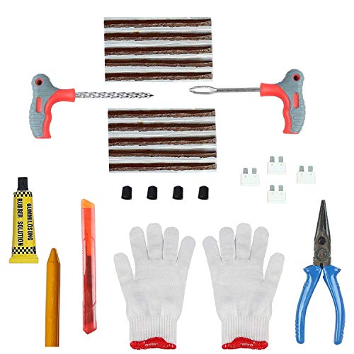 AllExtreme EX-5006 Tubeless Tyre Puncture Repair Kit Portable Flat Tire Puncher Fixing Box (T Handle Grips + 5 Repair String Plugs + Rubber Solution + Cutter + 3 Probe Heads)