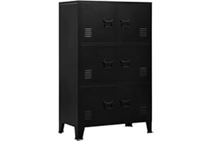 vidaXL Storage Chest, Metal Storage Cabinet with 2 Shelves 6 Doors, Industrial Style Sideboard with Air Vents, Name Tag Holders on Doors, Metal Handle, 29.5''x15.7''x47.2'', Black