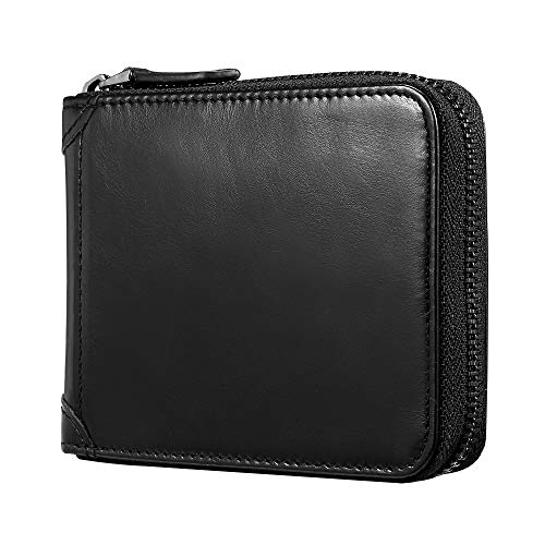 Genuine Leather Bifold Zip-around Wallet For Men Multi-Card Holder Purse Zipper Coin Pocket Wallet Zip Wallet