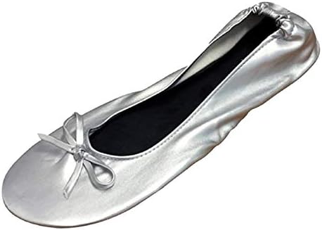 Foldable Flats with Expandable Tote Bag for Carrying High Heels Silver Womens Shoes