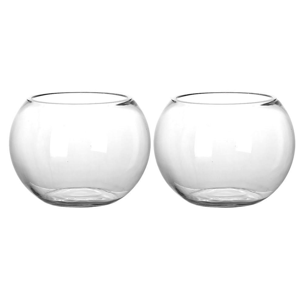 TOPBATHY Mini Glass Globe Goldfish Bowl: 2Pcs Heavy Duty Glass Fish Bowl Vases Desktop Fish Tanks Transparent Aquariums Table Decoration Centerpieces,Transparent Color,15X15cm
