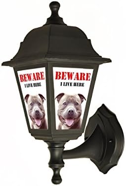 Beware of The Dog STAFFY Outside Wall Light - Lantern - Lamp - Sign Light STAFF Warn Intruders at Night I Live Here Dog Sign ALL BREEDS