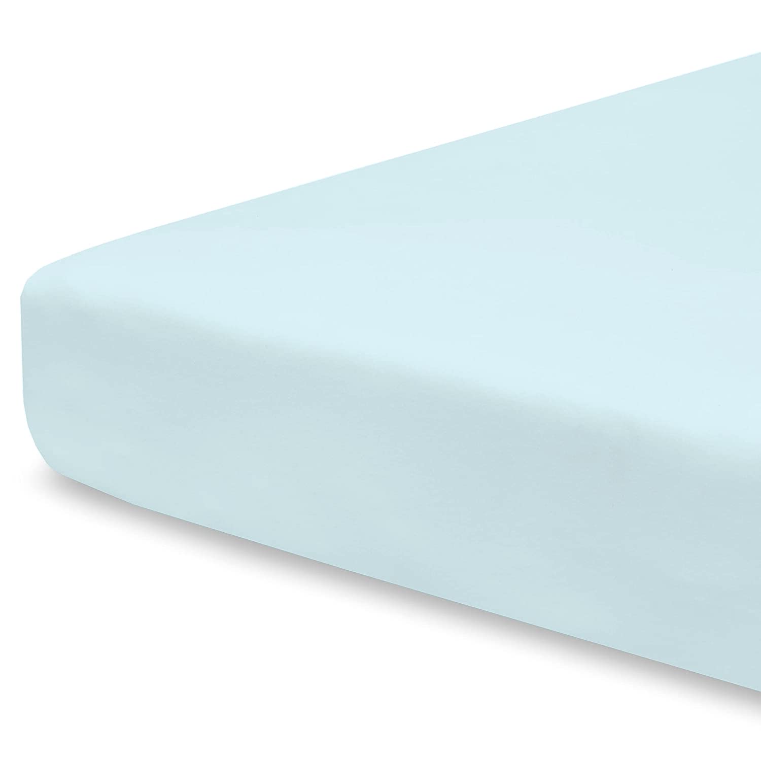 Pizuna 100% Cotton Fitted Travel Sheet Baby Blue, 400 Thread Count Long Staple Cotton Fitted Travel Sheet 60x120 cm, Sateen Weave 14 cm Deep Fitted Sheets 1 PC Baby Blue