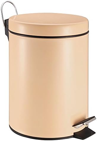 Light Peach Metal Pedal Trash Can/Bin: Round, Metal, 5 Liter, With Lid