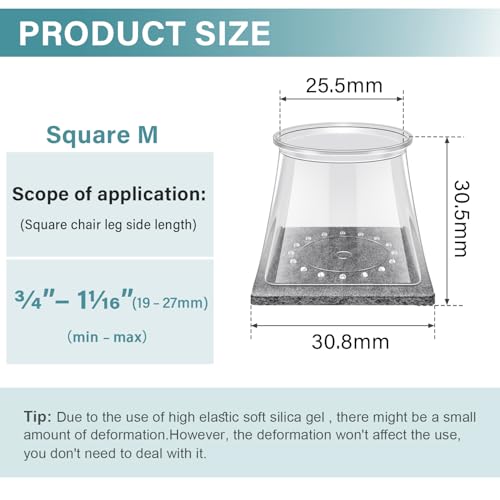 Square Chair Pads 24 Pieces Transparent Silicone Felt Pads with Felt, Anti-Scratch Felt for Chairs, Protective Leg Caps for Wooden Floors(Fit:19-25mm)