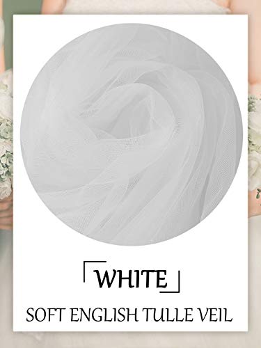 Barogirl 2 tier Wedding Veil Fingertip Length with Pencil Edge Soft Bridal Blusher Veil with Comb (White)