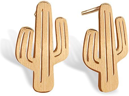 LUCINE Fashion Cute Hollowed-out Brushed Cactus Stud Earrings for Teen Girls Womens Birthday Gifts Golden