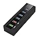 6-Port USB Hub, JUANWE 24W 6 High Speed USB 3.0 Data Transfer Ports, 1 BC1.2 and 1 Smart Charging Ports USB Hub USB Splitter with Power Adapter for PC, USB Flash Drives, Mouse and More (Black)