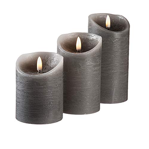 Venta Set of 3 Realistic Flameless Grey LED Candles with Remote Control - 4'' 5'' 6'' Electric Wickless Pillar Battery Operated Candles with Flickering Flame Timer
