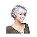 DINIFER Wig Short Gray White Wigs Natural Wavy Fluffy Curly Human Hair Grandma