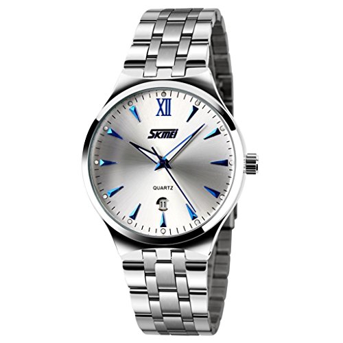 SKMEI Men's Casual Design Roman Numerals Calendar Stainless Steel Band Dress Wristwatch