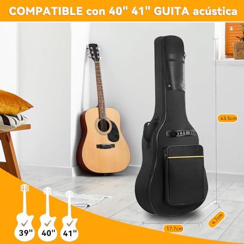 Bolsa de Guitarra de 39-41 pulgadas,Funda Guitarra Acustica de Espesar,Bolsa de Guitarra Impermeable con Doble Correa de Ajustable,Funda guitarra eléctrica,para Guitarra Clásica, Ukulele