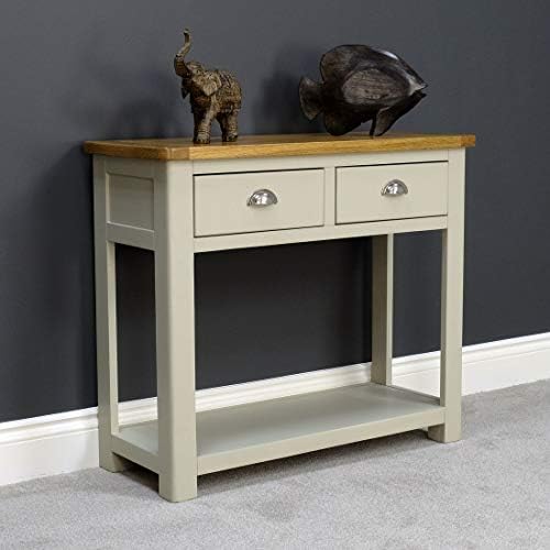 Aspen Painted Oak Sage / Grey 2 Drawer Console Table / Hall Unit With Shelf