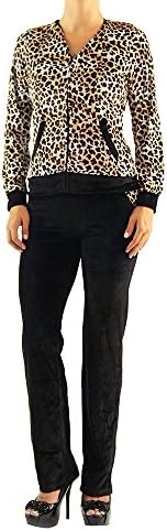 Womens Velvet Suit Sweatshirt Pants Two Piece Set Leopard Tracksuit Jogger Black