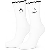 WZMCYGJ Embroidered Novelty Crew Socks Women Wavy Cuff Seasonal Hosiery | Soft knit foot covers featuring cute embroidered motifs and wavy cuffs for holiday parties daily wear and gift giving