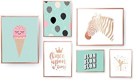SET of 6 Prints, Children Prints, Blah Poster, Baloons Decor, Kids Party Set, Nursery Wall Art, Zebra Print, Home Decor, Gold Foil Print