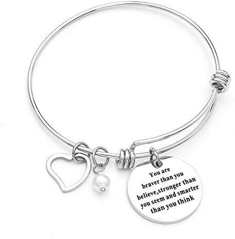 Yoomarket You are braver Inspiration Pearl Adjustable Charm Bangle Bracelet Stainless Steel Women Jewelry Friend Birthday Gifts