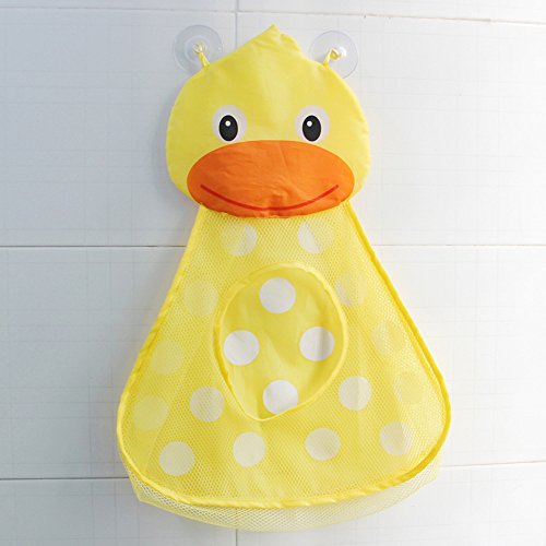 Baby Bath Toy Organizer Cute Animal Shape,Bathroom Toy Storage Net Bag with Strong Suction Cups,Keep Kids Bathtub Toys Dry and Neat (Yellow Duck)