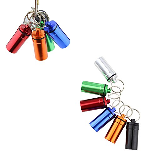 Set of 6 Aluminum Metal Pill Box Case Organizer with Keychain Outdoor Medicine Bottle Key Ring