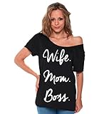Awkwardstyles Mother's Day Wife Mom Boss Off Shoulder Tops T-shirt W + Bookmark