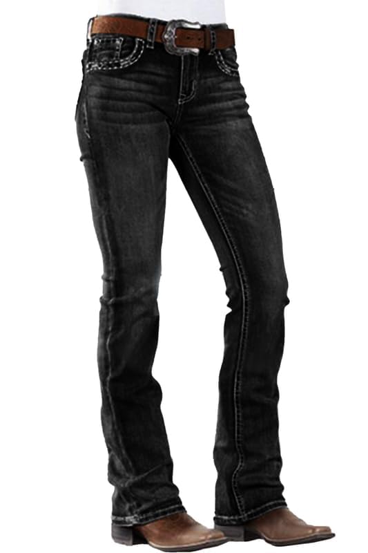 Photo 1 of PEIHOT Bootcut Jeans Women Stretch Mid Rised Straightleg Denim Pants Western Outfits Trendy Black