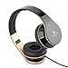 Intone I60 Lightweight Folding 3.5mm Stereo Over-ear Headphones Portable Stretch Headsets Earphones Leather Earpad with Build-in Microphone and Control Button for All Smartphones,laptops,tablets,pc,mp3/mp4,psp,ipod (Black/Gold)