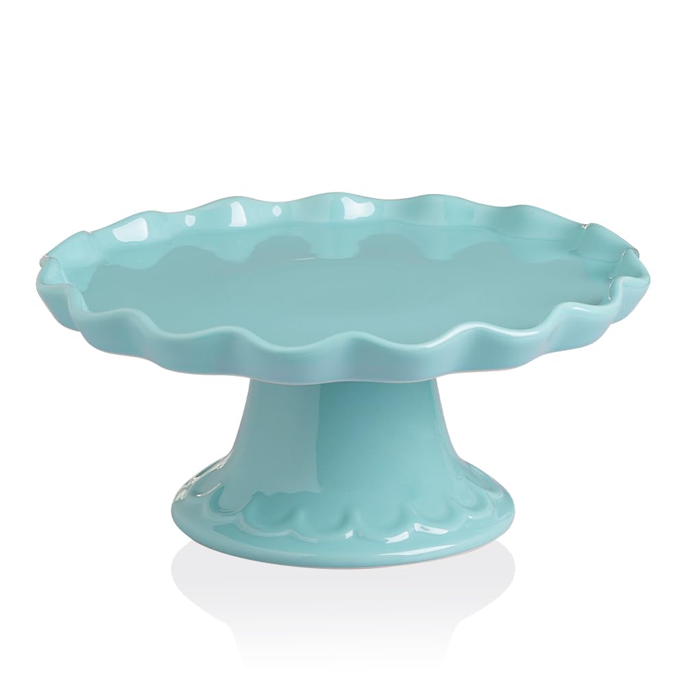 Sweejar 10-Inch Porcelain Cake Stand,Round Cake Plate, Cake Stands for Birthday Parties，Weddings and Other Events, Home Decorating (Turquoise)